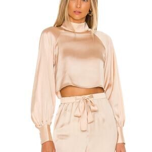L'academie Cream Satin Crop Top Size MEDIUM The Joli Mock Balloon Sleeves NEW